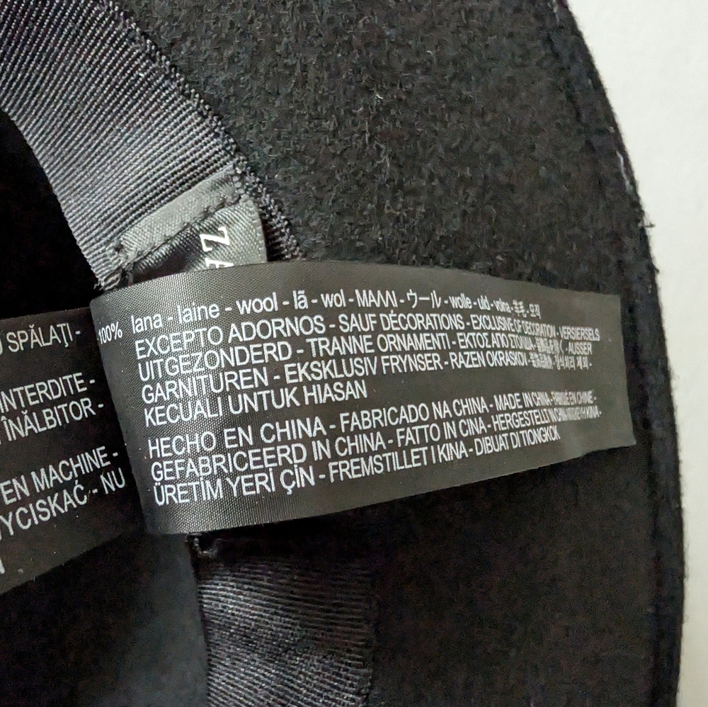 Zara Women's 100% Wool Felt Wide Brim Fedora Classic Hat Black Sz S image 7